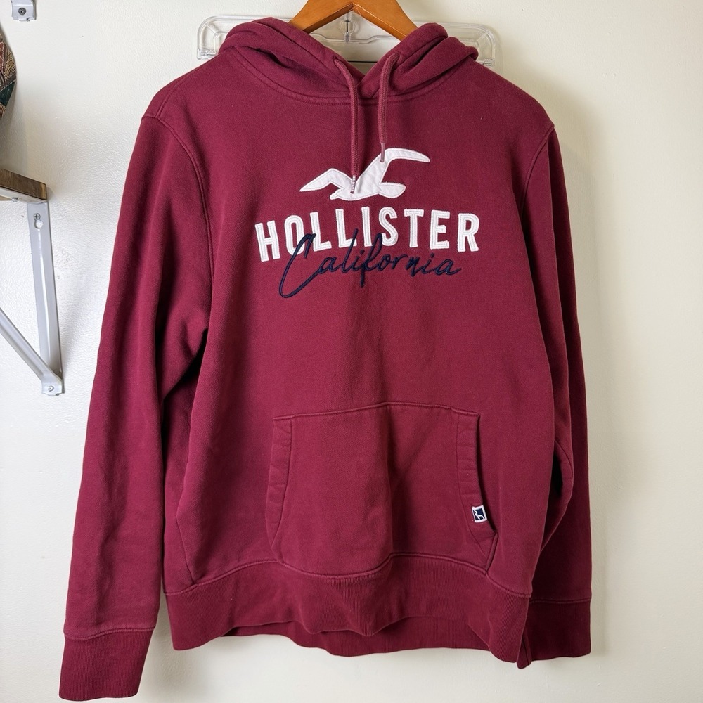 Mens Hollister Los Angeles L Burgundy Hoodie Sweatshirt Unisex Y2K